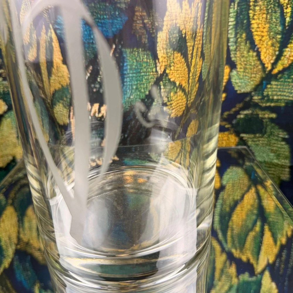 Perry Coyle Signed Hand Etched Frosted Lily‎ Glass Cylinder Vase 11.75 Inch Tall